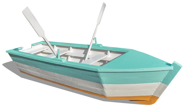 Barque de pêche décorative artisanale, fond blanc 