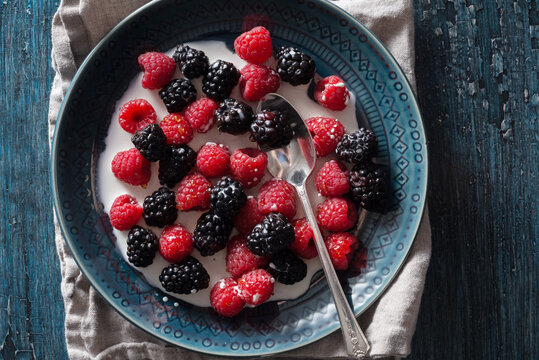 Berries with Cream and Maple Syup