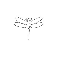 Single continuous line drawing of beauty dragonfly for company logo identity. Flying insect mascot concept bug lover club for icon. Modern one line draw design vector illustration