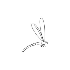 One continuous line drawing of agile fliers dragonfly for logo identity. Anisoptera animal mascot concept for insect lover club icon. Modern single line draw design vector illustration