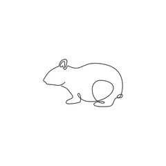 Single continuous line drawing of funny fat hamster for logo identity. Rodent animal mascot concept for hamster exhibition show icon. Modern one line draw design vector illustration