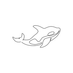 Single continuous line drawing of big adorable orca for company logo identity. Killer whale mascot concept for scuba diving lover icon. Modern one line draw design vector illustration