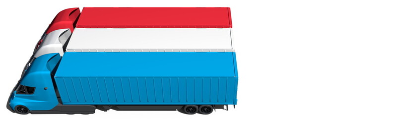 Semi-trailer trucks form flag of Luxembourg on white background. 3d rendering