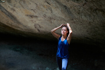 Fitness. and Active lifestyle. Woman wearing sportswear and gloves. Outdoors training. Test of endurance. Copy space