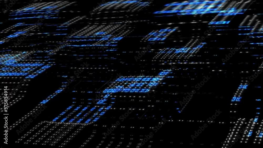 Poster 3d futuristic data background - varying binary code in blue color mapped onto a surface moving in wa