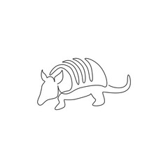 One single line drawing of exotic armadillo for company logo identity. Leathery armoured shell mammal mascot concept for national park icon. Modern continuous line draw design vector illustration