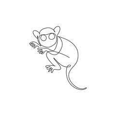 One continuous line drawing of cute tarsier for company logo identity. Little monkey with big eyes mascot concept for national zoo icon. Modern single line draw design graphic vector illustration