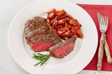 Steak ribeye with mushroom stew