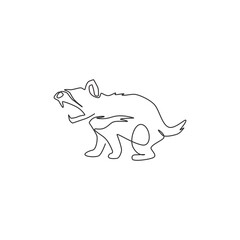 One continuous line drawing of fierce tasmanian devil for company logo identity. Carnivorous marsupial mascot concept for national zoo icon. Modern single line draw design vector graphic illustration