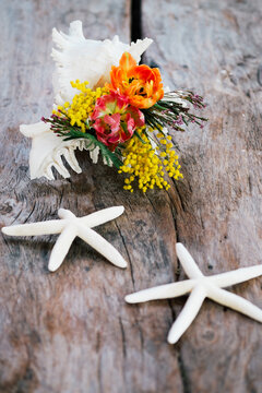 Spring Flowers on Wooden Background