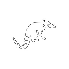 Single one line drawing of beautiful coati  for company logo identity. Diurnal mammals mascot concept for national conservation park  icon. Modern continuous line draw design vector illustration