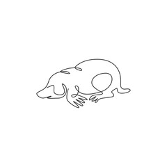 One continuous line drawing of cute lawn mole for company logo identity. Rodent animal mascot concept for pest control service icon. Modern single line draw design vector graphic illustration