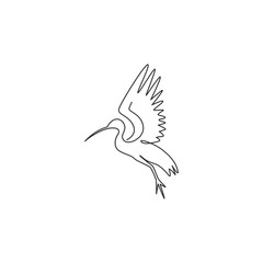 One single line drawing of adorable ibis for foundation logo identity. Long down curved beak bird mascot concept for conservation park icon. Modern continuous line draw design vector illustration - obrazy, fototapety, plakaty