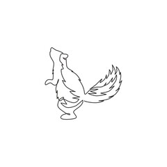 One single line drawing of standing funny skunk for company logo identity. Weasel animal mascot concept for national conservation park icon. Modern continuous line draw design vector illustration