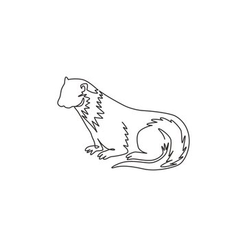 One Single Line Drawing Of Adorable Otter For Company Logo Identity. Rodent River Animal Mascot Concept For National Zoo Icon. Modern Continuous Line Draw Design Graphic Vector Illustration