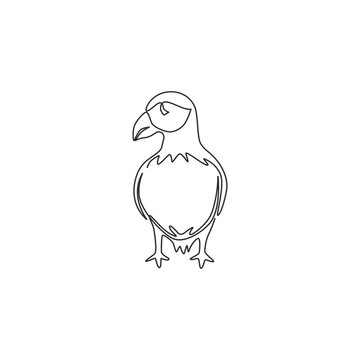 recommend clip art: One single line drawing of funny puffin for organisation logo identity. Adorable sea bird mascot concept for national conservation park icon. Modern continuous line draw design vector illustration
