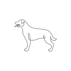 One continuous line drawing of fierce rottweiler dog for security company logo identity. Purebred dog mascot concept for pedigree friendly pet icon. Modern single line draw design vector illustration