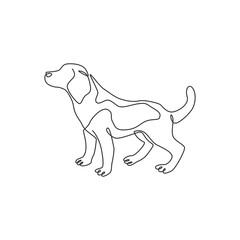 Single one line drawing of cute beagle dog for company logo identity. Purebred dog mascot concept for pedigree friendly pet icon. Modern continuous one line draw design graphic vector illustration