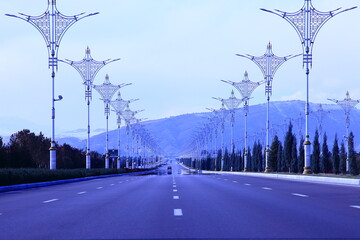 Ashgabat, Turkmenistan empty streets and highways. Ghost city.