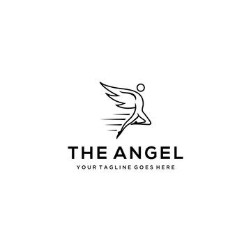 Illustration abstract women flying with wings like angel silhouette logo design template 