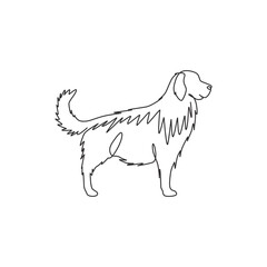 One continuous line drawing of cute golden retriever dog for company logo identity. Purebred dog mascot concept for pedigree friendly pet icon. Modern single line draw design vector illustration