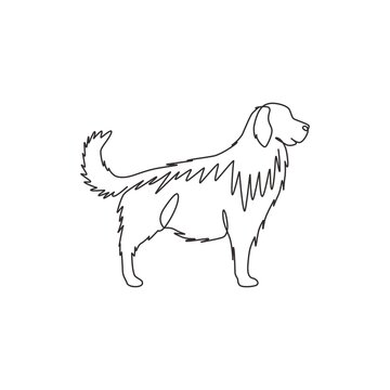 One continuous line drawing of cute golden retriever dog for company logo identity. Purebred dog mascot concept for pedigree friendly pet icon. Modern single line draw design vector illustration