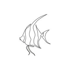 Single continuous line drawing of adorable freshwater angelfish for company logo identity. Cute pterophyllum fish mascot concept for aquarium show icon. Modern one line draw design vector illustration