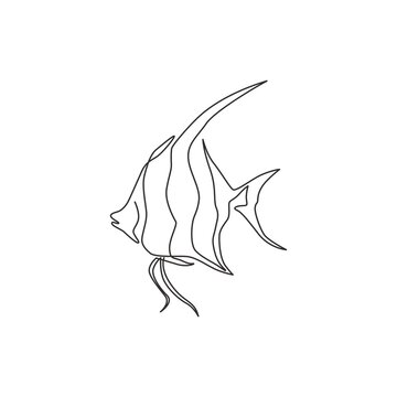 recommend clip art: Single continuous line drawing of adorable freshwater angelfish for company logo identity. Cute pterophyllum fish mascot concept for aquarium show icon. Modern one line draw design vector illustration