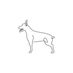 Single continuous line drawing of dashing doberman dog for security company logo identity. Purebred dog mascot concept for pedigree friendly pet icon. Modern one line draw design vector illustration