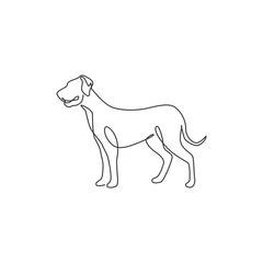 Single one line drawing of gallant great dane dog for security company logo identity. Purebred dog mascot concept for pedigree friendly pet icon. Modern continuous line draw design vector illustration