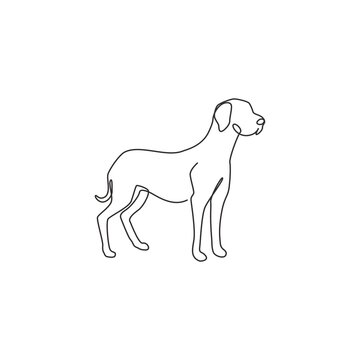recommend clip art: One continuous line drawing of dashing great dane dog for security company logo identity. Purebred dog mascot concept for pedigree friendly pet icon. Modern single line draw design vector illustration