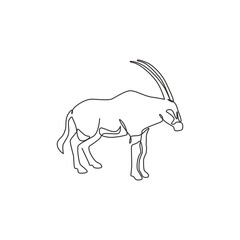 Single continuous line drawing of dashing oryx for company logo identity. Antelope mammal mascot concept for national conservation park icon. Modern one line draw design vector graphic illustration