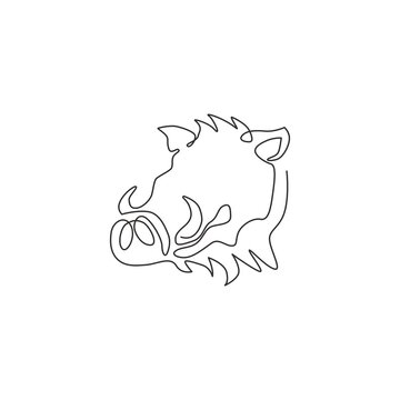 recommend clip art: Single one line drawing of ruthless common warthog head for company logo identity. Grassland Africa pig mascot concept for national zoo icon. Modern continuous line draw design vector illustration