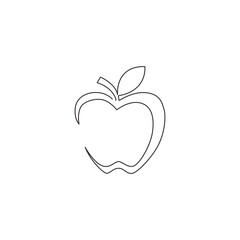 One continuous line drawing whole healthy organic apple for orchard logo identity. Fresh nutritious fruitage concept for fruit garden icon. Modern single line draw design graphic vector illustration