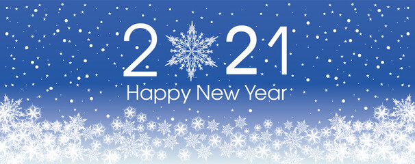 Fototapeta na wymiar 2021 Happy New Year card template. Design patern snowflakes white and classic blue color.