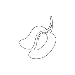 Single one line drawing of healthy organic mangoes for orchard logo identity. Fresh tropical fruitage concept for fruit garden icon. Modern continuous line graphic draw design vector illustration