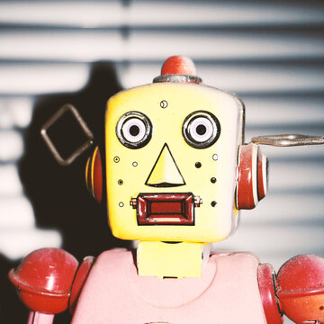 Tin robot looking very amazed