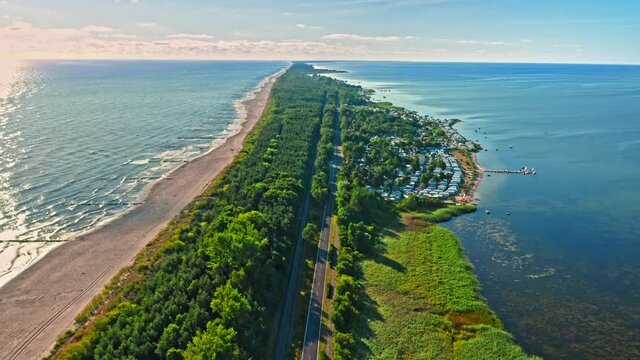 Hel peninsula with beach and railway, Baltic Sea, Poland