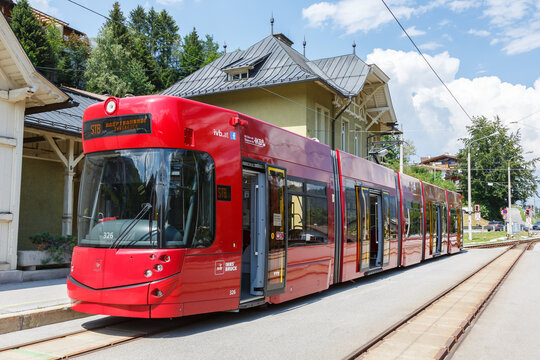 Stubaitalbahn Innsbruck Tram train Fulpmes station in Austria