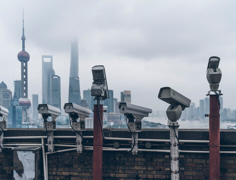 Group of CCTV Security Camera in shanghai Financial District