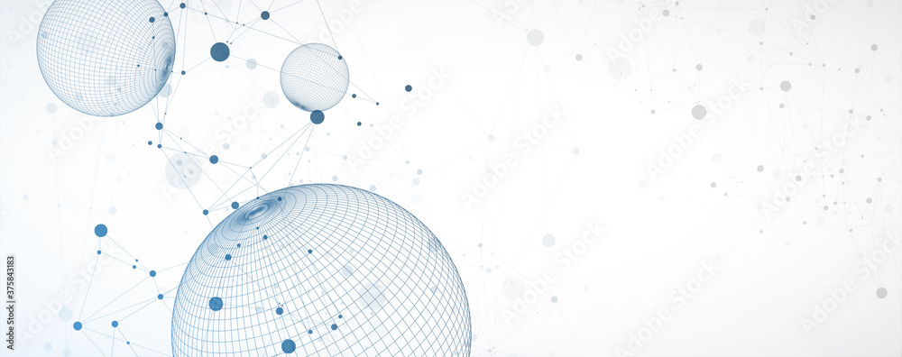 Poster Abstract sphere background with plexus effect. 3D surface. Vector illustration.
