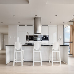 Elegant kitchen with long kitchen island