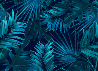 Tropical seamless pattern with palm leaves. Exotic jungle design background trendy floral stylish art. - 375843344
