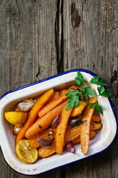 Roasted carrots with garlic and lemon.