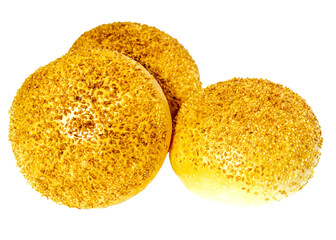 Sesame buns close-up. Isolate on white. Freshly baked buns