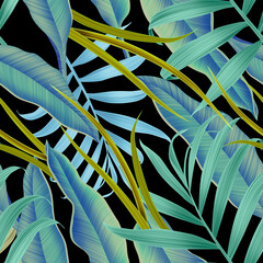 Background with palm leaf in botanical style. Stylish tropic print. Tropical leaf fashion pattern.