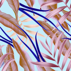 Background with palm leaf in botanical style. Stylish tropic print. Tropical leaf fashion pattern.