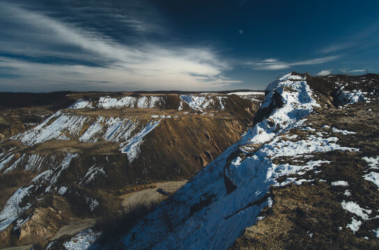 Canyon with snow and blue sky