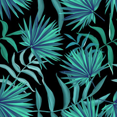 Background with palm leaf in botanical style. Stylish tropic print. Tropical leaf fashion pattern.