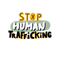Stop human trafficking banner. End people trade poster. Font to illustrate problem with children and human kidnapping. Social issue text. Vector eps 10.